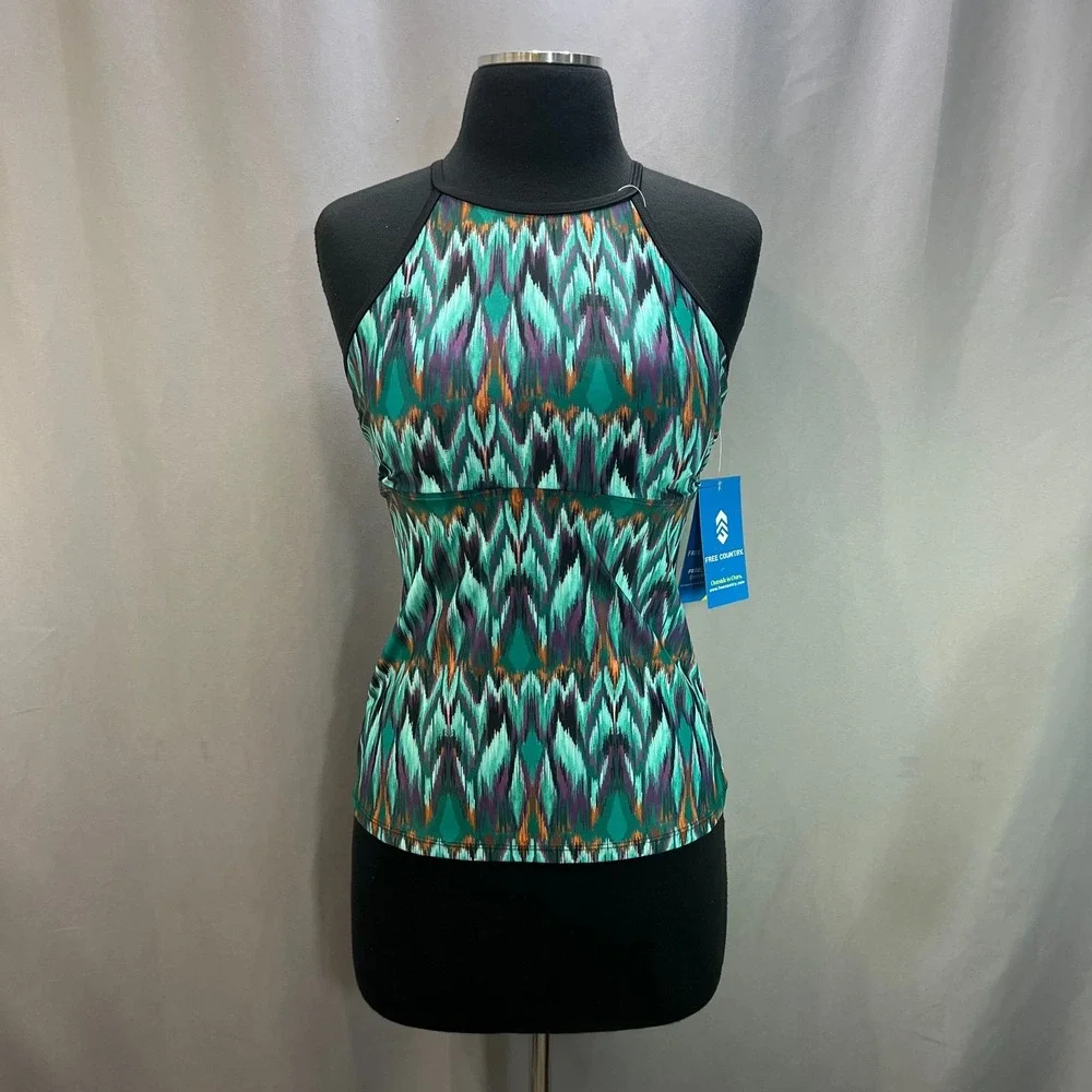 Free Country Macrame Back Tankini Top Womens Small Multicolor Haze High Neck